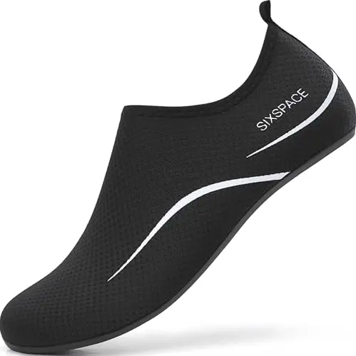 Sixspace Badeschuhe für Herren und Damen - Schnell trocknend, Slip-On Schwimmschuhe für Strand und Pool, Schwarz