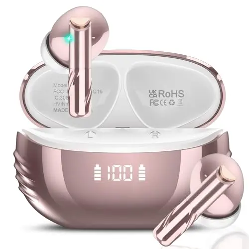 Kabellose Bluetooth Kopfhörer mit 48H Akkulaufzeit und Lärmreduzierung, IP7 wasserdicht, Roségold