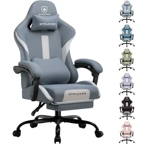 LUCKRACER Ergonomischer Gaming Stuhl mit Fußstütze, Blau - Komfortabler Bürostuhl für Erwachsene bis 150 kg