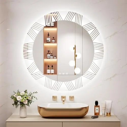 Runder LED Badezimmerspiegel mit Touch-Schalter, dimmbar, 3 Lichtfarben, 70 x 70 cm