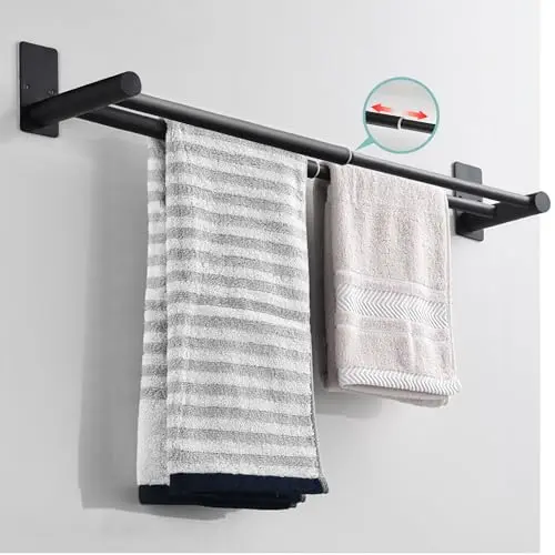 Mr.Sun Handtuchhalter Edelstahl Schwarz Ausziehbar 12-24 Zoll mit 2 Ablagefächern für Bad und Küche