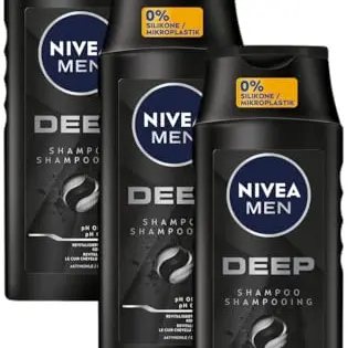 NIVEA MEN Deep Shampoo für fettige Haare mit Aktivkohle, revitalisierende Tiefenreinigung (250 ml, 3er Pack)