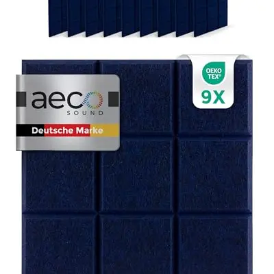 Aeco Sound® Akustikkacheln aus Filz, selbstklebend, 9 Stück (30x30cm), extra dick 15mm - Dunkelblau