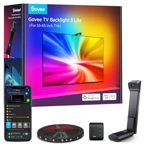 Govee TV Hintergrundbeleuchtung mit Kamera – RGBICW WiFi LED Strip für 55-65 Zoll TVs, Sprach- & APP-Steuerung