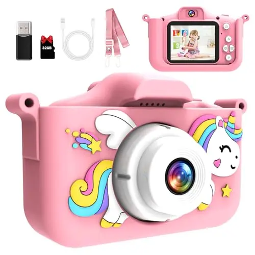 MYSTILUCK Kinderkamera 1080P HD mit 2,0" Bildschirm & 32GB Karte, Spielzeugkamera für Kinder 3-12 Jahre, perfekt für Weihnachten & Geburtstag