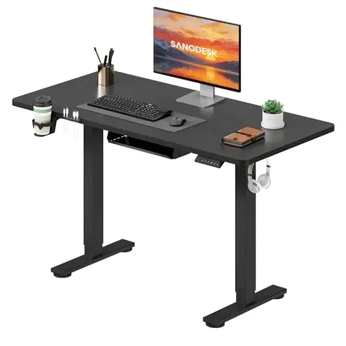 SANODESK Höhenverstellbarer Schreibtisch 110×54 cm – Kompakter Stehschreibtisch für kleine Räume (schwarz)