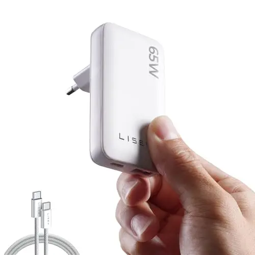LISEN 65W USB C Ladegerät für Samsung Galaxy S26 Ultra, iPhone 17, MacBook Neo inkl. USB C Kabel