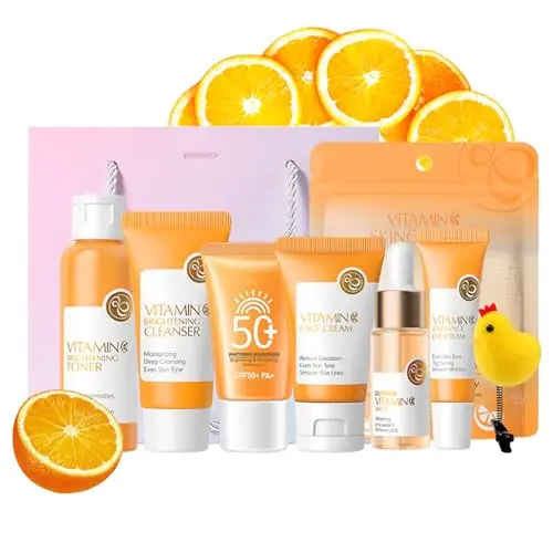 Vitamin C Hautpflege-Set für Teenager und Damen mit antioxidativer Formel, inklusive Reiniger, Toner, Serum, Augen- und Tagescreme mit LSF 30