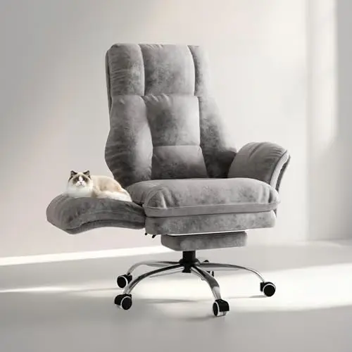 HOMRELEXA Ergonomischer Chefsessel mit Fußstütze und verstellbarer Rückenlehne - Grau