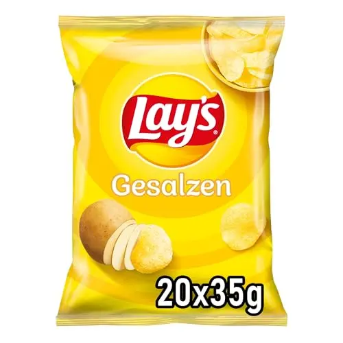 Lays Gesalzen – Knusprige Kartoffelchips für die Party, 20 Stück à 35g