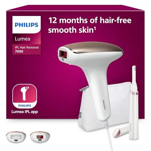 Philips Lumea IPL Haarentfernungsgerät 7000 Series mit Korrekturtrimmer und 2 Aufsätzen für Körper und Gesicht