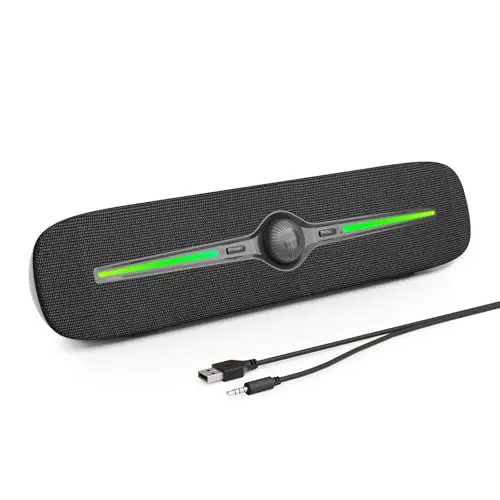 SOULION R90 USB PC Lautsprecher mit bunten LED-Lichtern - Kompakte Soundbar für Desktop und Smartphones