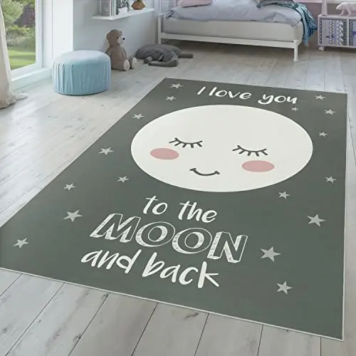 TT Home Kinderteppich für Jungen und Mädchen, grau, 80x150 cm, moderner Spielteppich für das Kinderzimmer