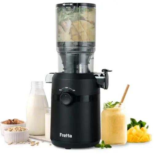 Fretta Entsafter, Slow Juicer mit 108 mm Breite und großem Futterraum, BPA-freies Tritan, 200W - Für ganze Früchte und Gemüse