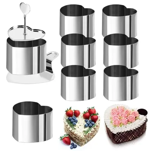 Piashow 8er Set Dessertringe aus Edelstahl mit Grundplatten und Deckeln für Kuchen und Kekse