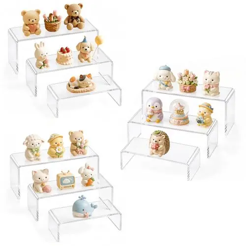 Kisizity 9-tlg. Acryl Displayständer, 3 Größen, rechteckig, für Schmuck, Kosmetik, Cupcakes, Make-up, Figuren