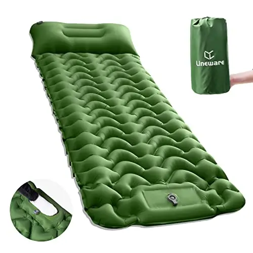 Lineware Selbstaufblasende Camping-Isomatte - Ultraleichte Faltbare Schlafmatte für Outdoor und Zelten in Grün