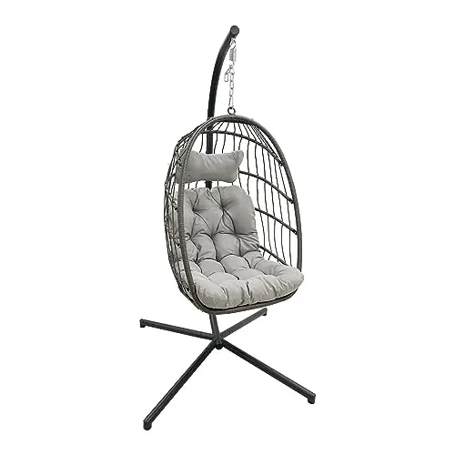 Hängesessel Rica Deluxe mit Gestell und Kissen - Modern Grau, Höhenverstellbar, für Outdoor Entspannung