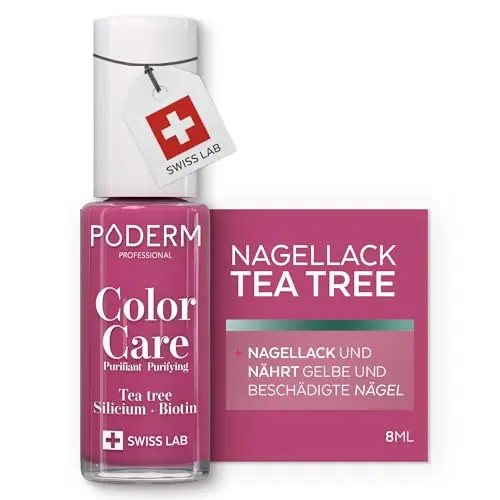 PODERM Teebaum Nagellack Color Care Himbeere - 2-in-1 Pflege für brüchige Nägel - Hergestellt in der Schweiz
