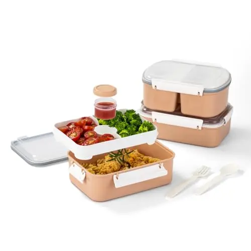Lille Home 3er-Pack große Lunch-Sandwichboxen, mikrowellengeeignet für Mittagessen und Snacks