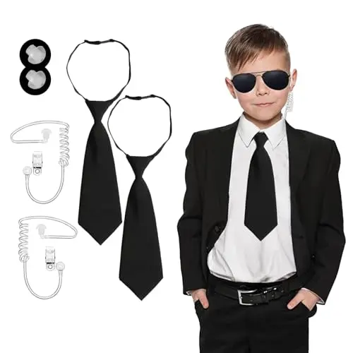 Agent Kostüm Zubehör Set - 4 Teile mit 2 Krawatten & 2 Kopfhörern für Kostüm-Partys & Rollenspiele