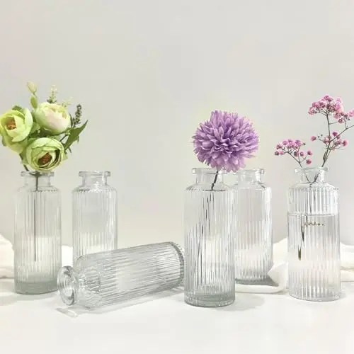 Sahallo Vintage Mini Glas Vase Set (6 Stück) - 13 cm für Tischdekoration und Gastgeschenke