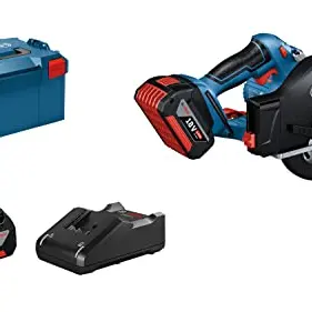 Bosch Professional Akku-Kreissäge GKM 18V-50, inkl. 2 Akkus, Ladegerät, Sägeblatt, in L-BOXX