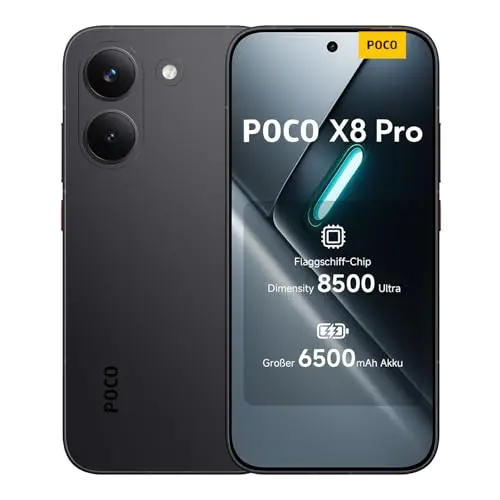 XIAOMI Poco X8 Pro Smartphone 8GB+256GB, 50MP Kamera, AMOLED Display, 6500mAh Akku, Schwarz, 3 Jahre Garantie