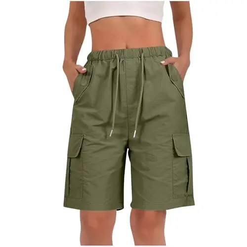 Damen Cargo Shorts, knielang, high waist, leicht, atmungsaktiv, für Freizeit & Outdoor, Große Größen