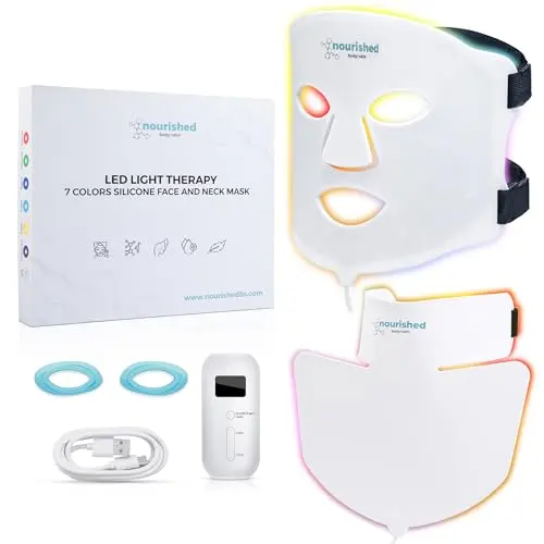 Nourished Bodynskin LED Lichttherapie Gesichts- & Halsmaske - Anti-Aging & Faltenbehandlung in 7 Farben