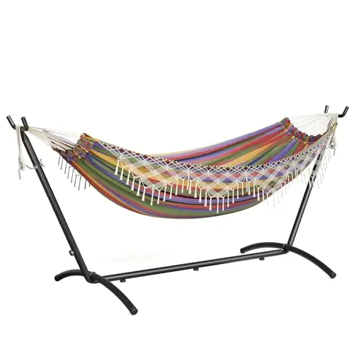 Mondeer Hängematte mit Gestell, Doppelhängematte, Boho, Mehrfarbig