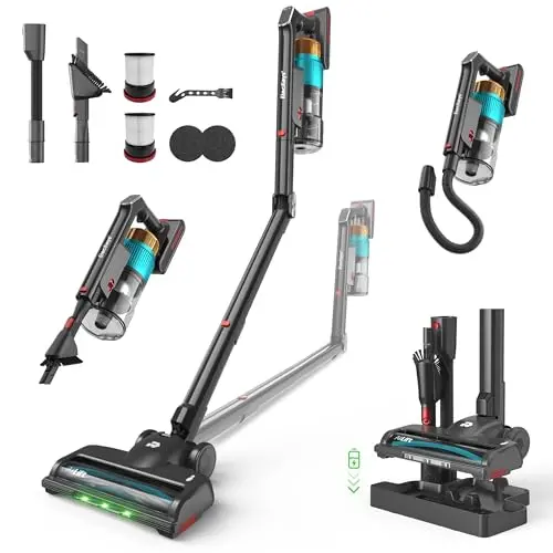 ElecKeys Akku Staubsauger kabellos, 65 Min, 650W, faltbar, selbststehend, Tierhaare & Teppiche, Hartböden & Auto
