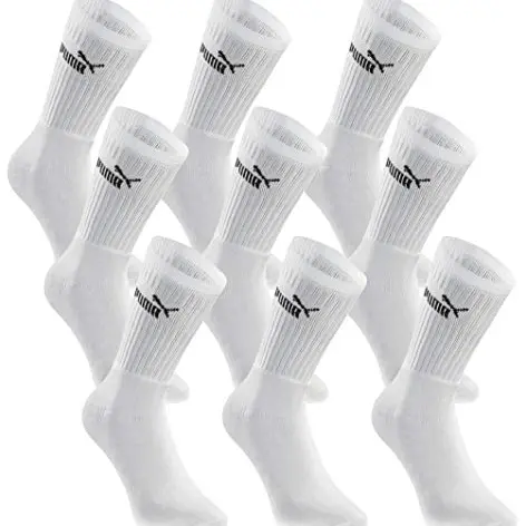 PUMA Sportsocken Crew 18 Paar Pack - Damen und Herren - Weiß - Größe 47-49