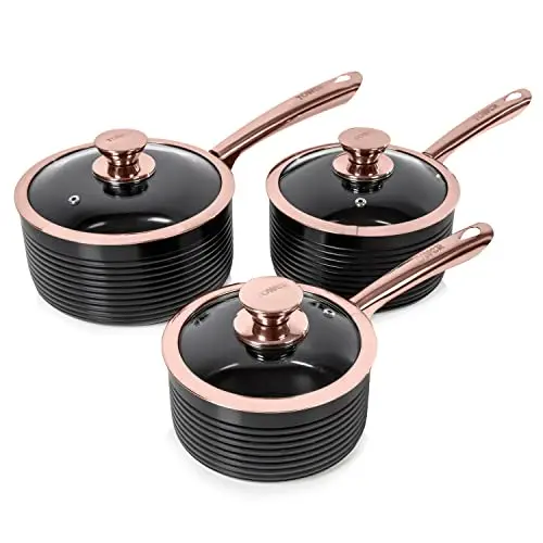 Tower T800001RB 3-tlg. Topfset in Roségold - Antihaftbeschichtete Kochtöpfe 16cm, 18cm, 20cm - Schwarz/Roségold