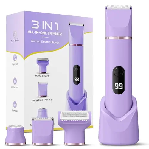 3-in-1 Damen Intimrasierer, Wasserfest, sanft & kabellos für Gesicht, Bikinizone & Beine