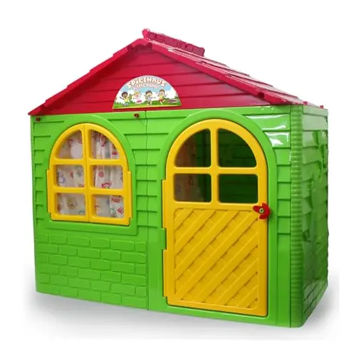 JAMARA Spielhaus Little Home, Kunststoff, Indoor & Outdoor, mit Türen, Fenstern, Vorhängen, leicht zu reinigen, grün