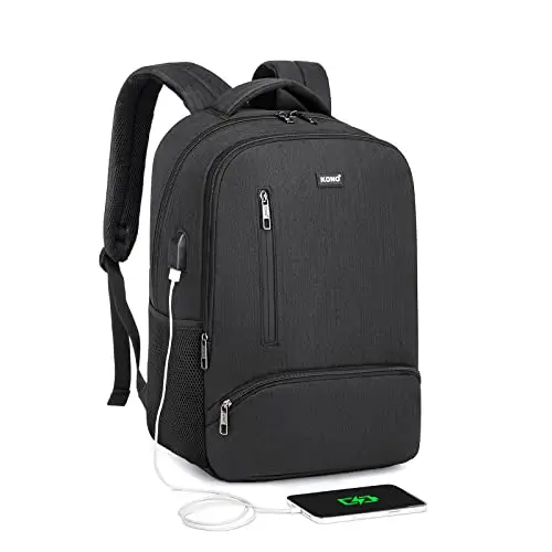 KONO Laptop Rucksack für Schule und Arbeit mit USB-Ladeanschluss – 15,6 Zoll (Schwarz)
