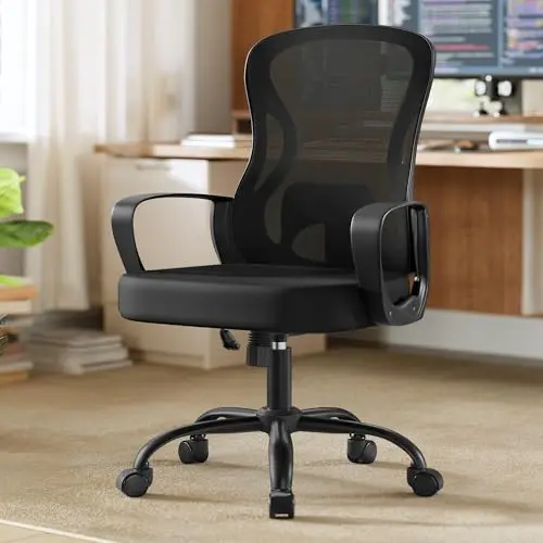 SONGMICS ergonomischer Bürostuhl mit Netzgewebe, Lendenstütze, Wippfunktion, Armlehnen, schwarz