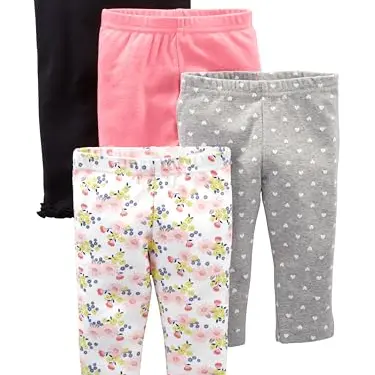 Carter's Baby-Mädchen 4-Pack Pants, Grau/Rosa/Schwarz/Weiß, für 0 Monate