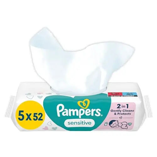 Pampers Sensitive Feuchttücher 5 x 52 Stück - Duftfrei für sanfte Reinigung