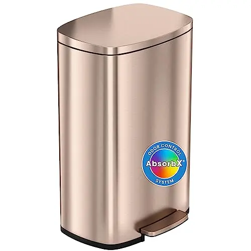 iTouchless SoftStep Halbrunder Trittabfalleimer 50L mit Geruchsfilter – Sanft und Leise, Roségold
