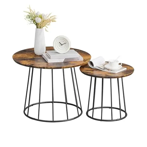 VASAGLE Couchtisch rund 2er Set, Beistelltisch für Wohnzimmer und Schlafzimmer, vintagebraun