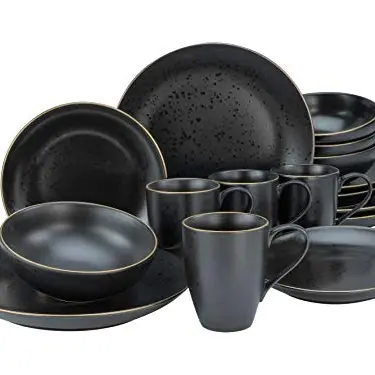 CreaTable Industrial Gold BLACK 16-teiliges Geschirrset, spülmaschinen- und mikrowellengeeignet