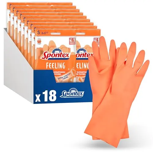 Spontex Feeling Haushaltshandschuhe, Größe S, 18 Paar - Ideal für empfindliche Putz- und Pflegearbeiten