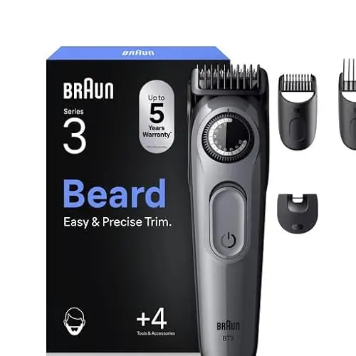 Braun Series 3 Elektrischer Barttrimmer für Herren, kabellos, 40 Längen, 50 Min Akkulaufzeit, Grau