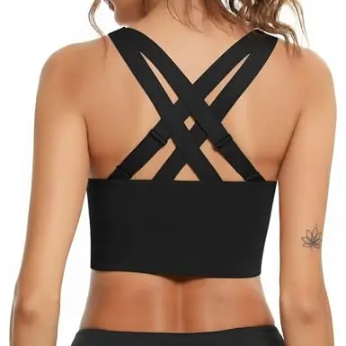 Litherday Damen Sport-BH mit hohem Halt, bequemes Workout- und Yogabhs ohne Bügel, mit herausnehmbaren Polstern, Schwarz, Größe L