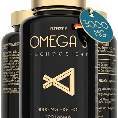 Omega 3 Kapseln 3000mg - Hochdosiertes Fischöl - 120 Kapseln - Reines Öl aus Nachhaltigem Fischfang