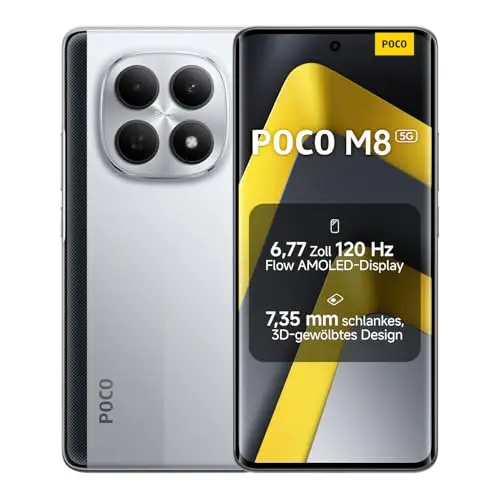 XIAOMI Poco M8 5G Smartphone, 8 GB RAM, 512 GB Speicher, 6,77" AMOLED, 50 MP Dual-Kamera, Silber