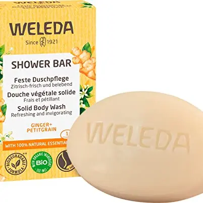 WELEDA Bio Festes Duschgel Ingwer & Petitgrain – Erfrischende Naturkosmetik Dusche mit Sheabutter, vegan & plastikfrei (1x 75g)