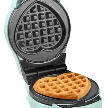Bestron Mini Waffeleisen mit 12,5 cm, runde & herzförmige Platten, Antihaftbeschichtung, Cool-Touch-Griff, Kontrollleuchten